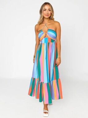 Buddy Love Multi-Color Stripe Halter Maxi Dress